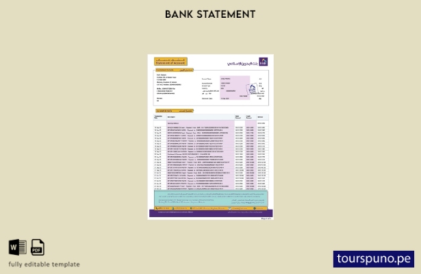 listo para imprimir plantilla de word   extracto bancario islámico de Bahrein